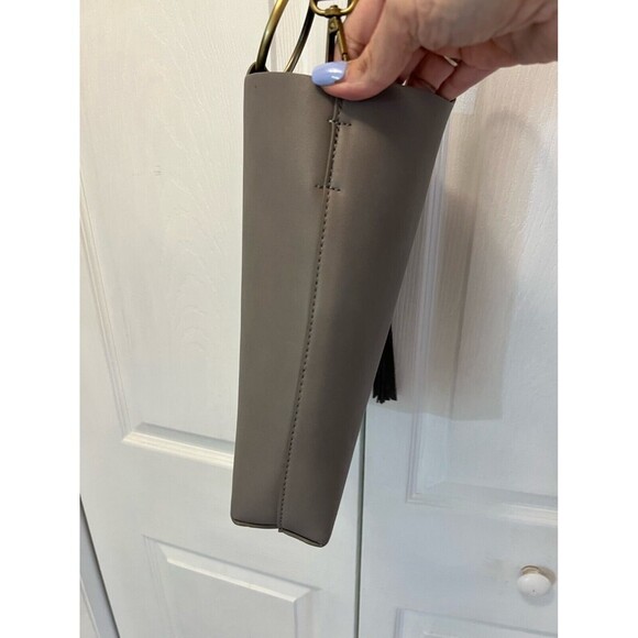 Anthropologie Taupe Gray bracelet Satchel Crossbody Leather Tassel Solid Neutral - Picture 7 of 10